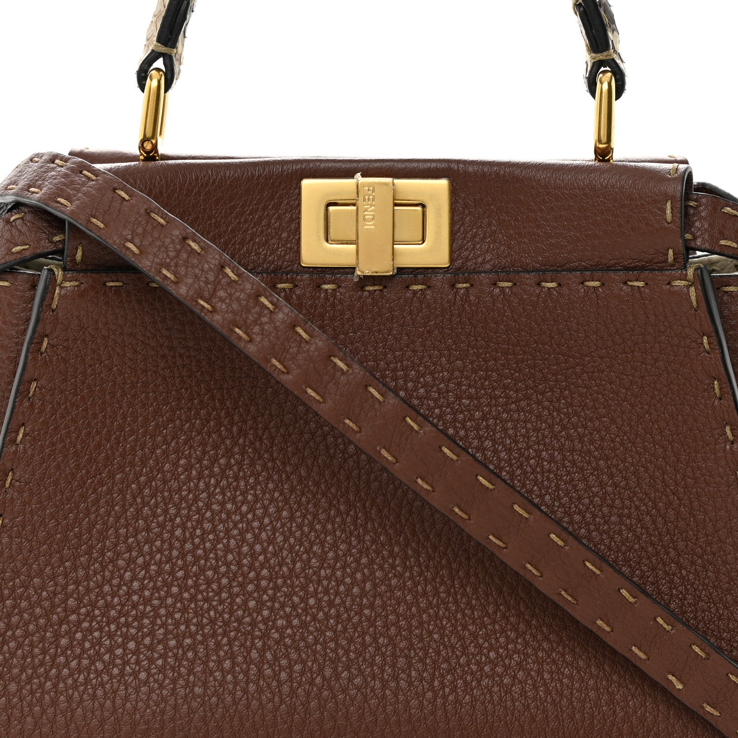 Fendi Cuoio Romano Snakeskin Selleria Bi-Color Mini Peekaboo Iconic Satchel Ghianda Camelia White 9 of 13