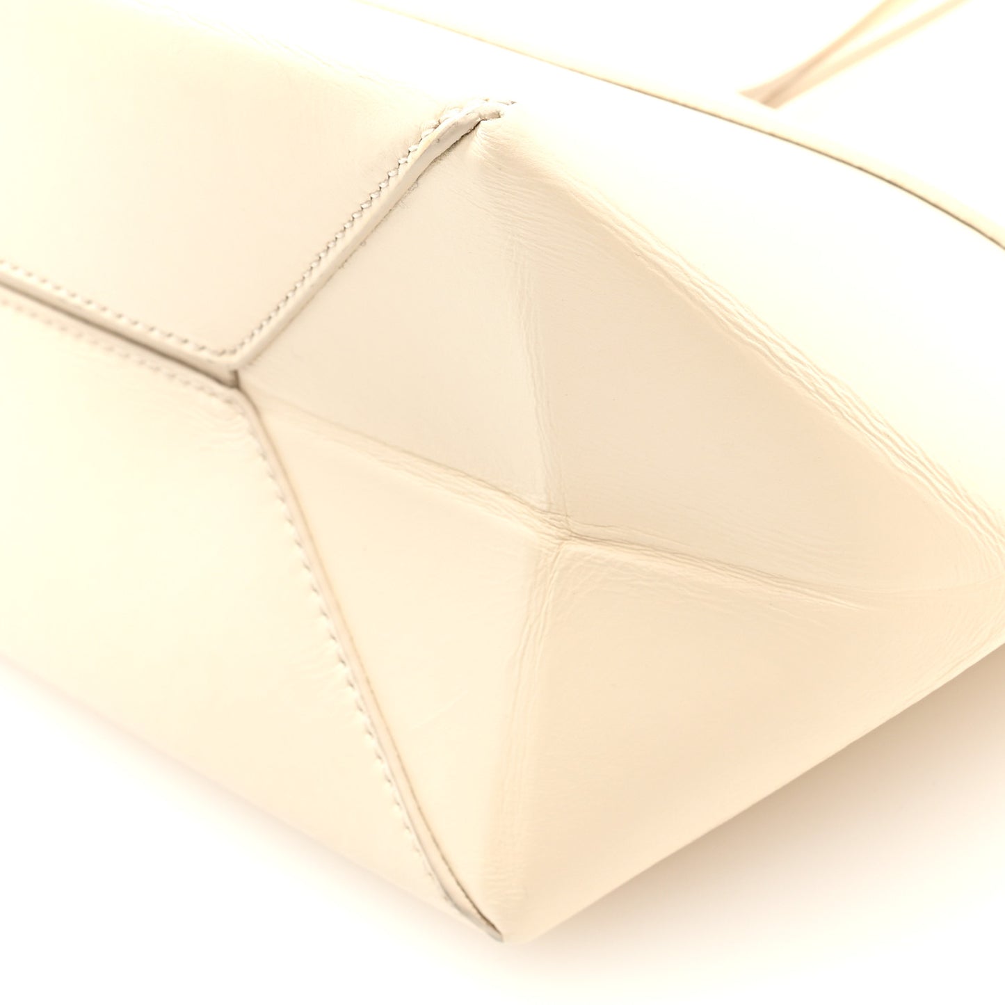 Shiny Calfskin Mini Cropped Puzzle Fold Tote White
