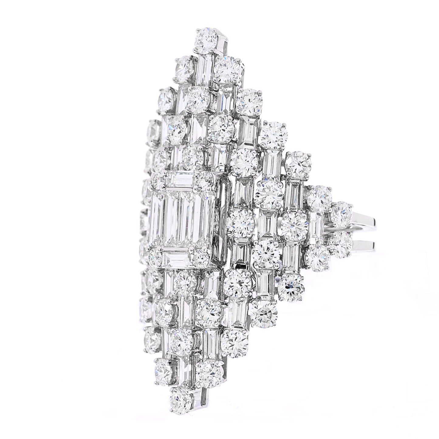 18K White Gold Diamond 2.95ctw Round Baguette Cut Cocktail Ring 53 6.5