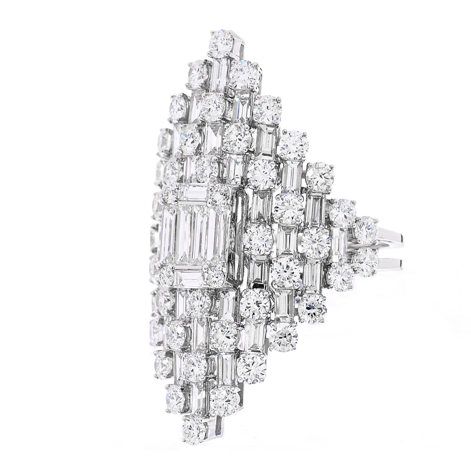 Parker & West by FASHIONPHILE 18K White Gold Diamond 2.95ctw Round Baguette Cut Cocktail Ring 53 6.5 3 of 8