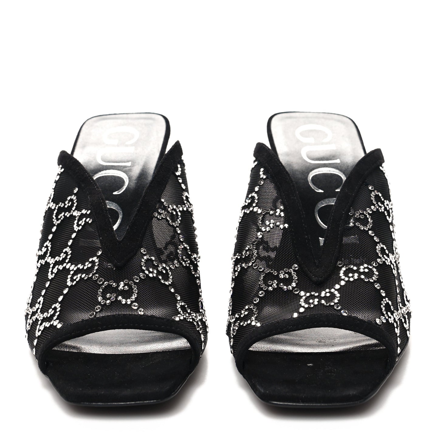 Tela Retino Kid Scamosciato Crystal GG Monogram Square G 95mm Slide Sandals 38 Black