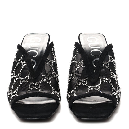 Gucci Tela Retino Kid Scamosciato Crystal GG Monogram Square G 95mm Slide Sandals 38 Black 2 of 8