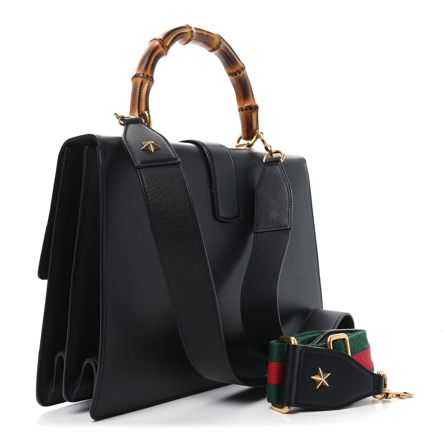 Gucci Calfskin Bamboo Web Large Dionysus Top Handle Bag Black Bright Evergreen Hibiscus Red 3 of 10