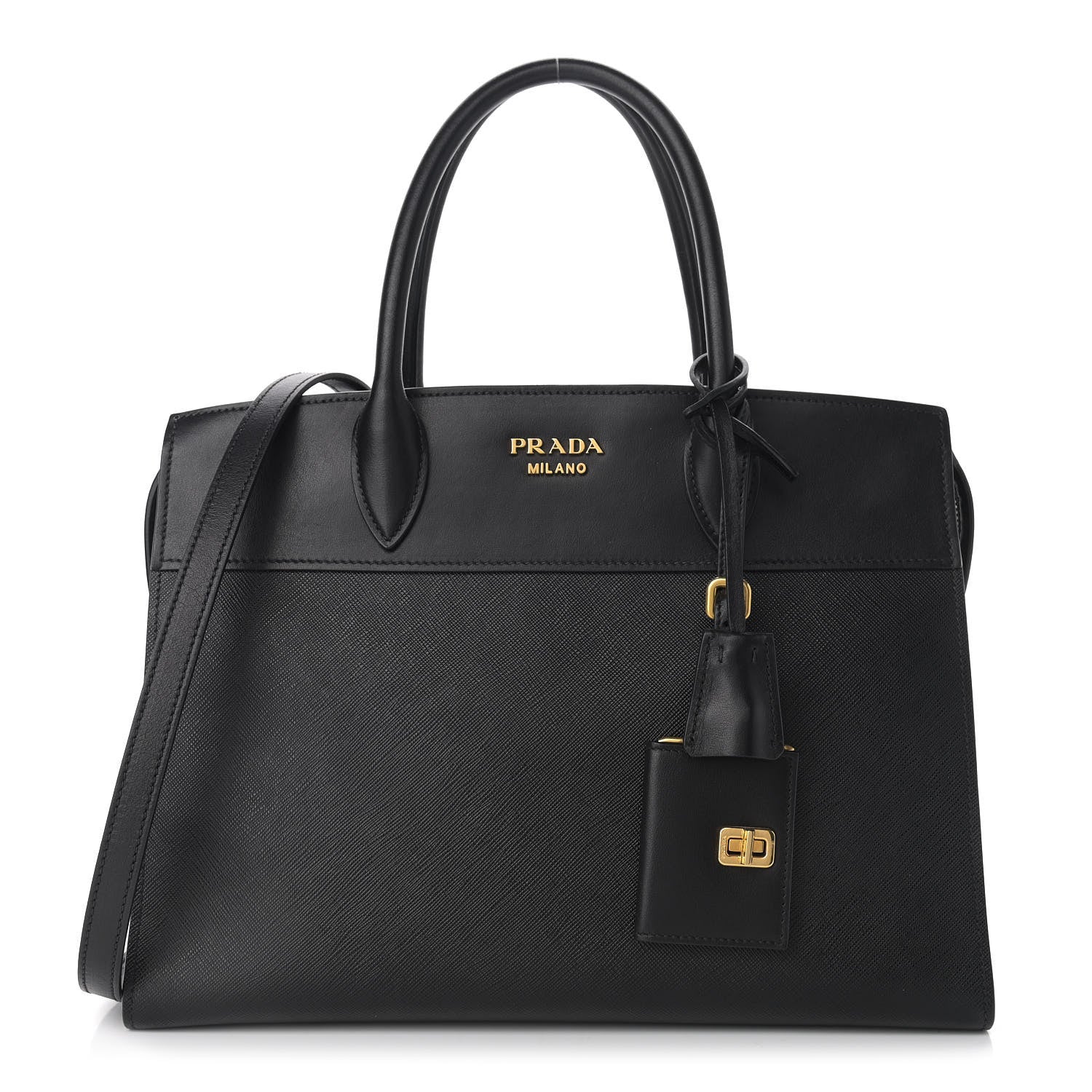 Prada Saffiano City Calfskin Medium Esplanade Tote Black 1 of 10