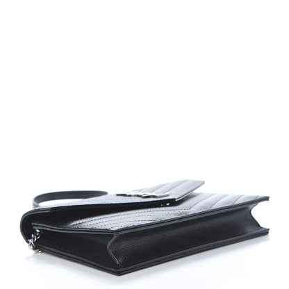 Saint Laurent Grain De Poudre Matelasse Chevron Monogram Envelope Chain Wallet Black 4 of 11