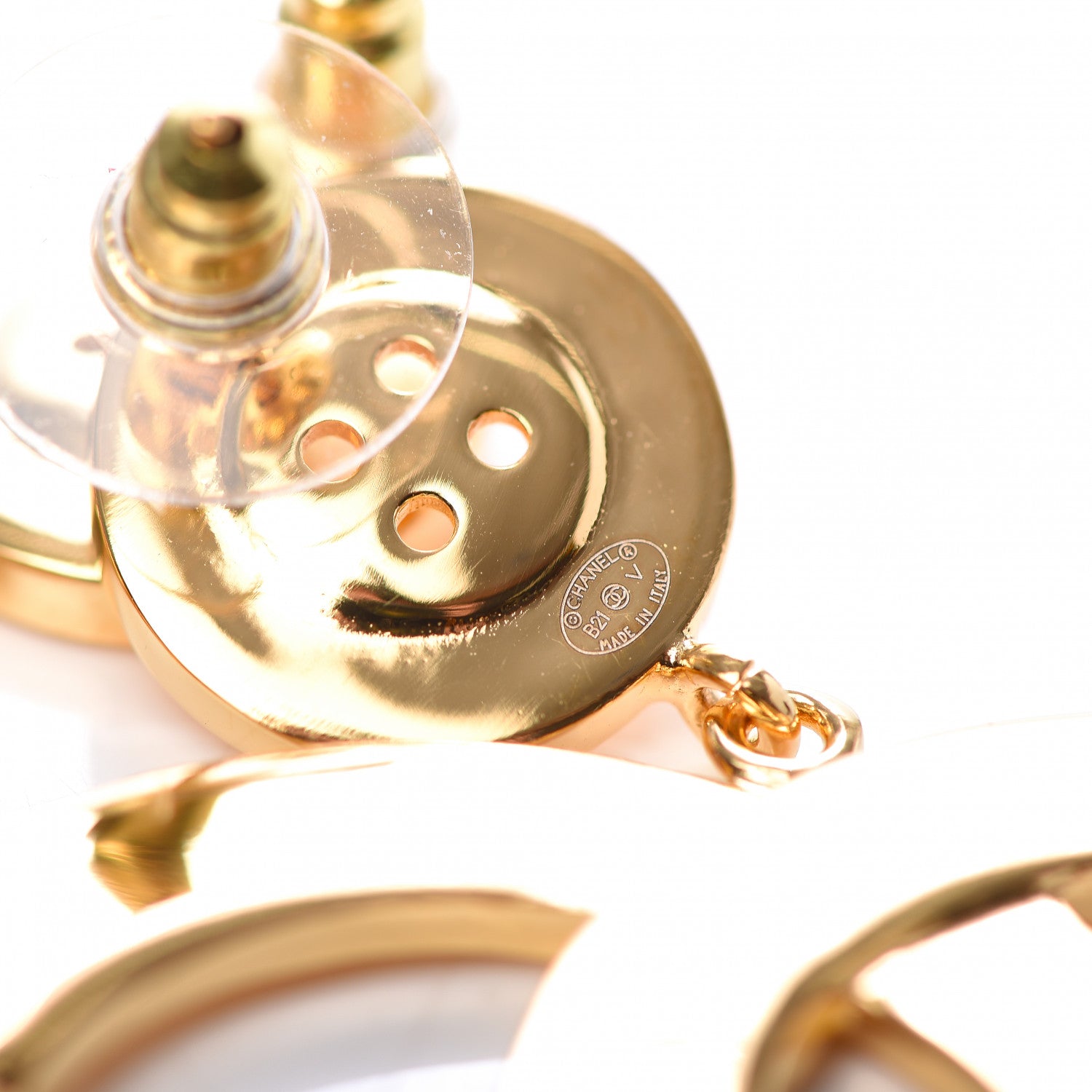 Chanel Metal Large Paris Button Earrings Gold 4 of 5