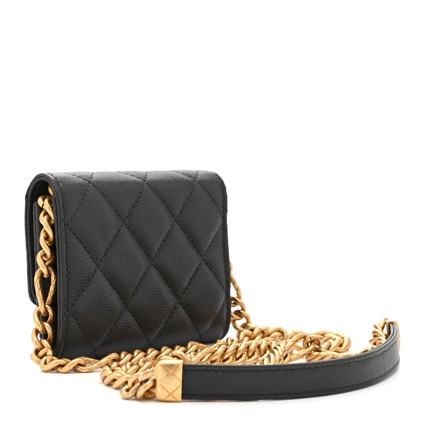 Caviar Quilted Bracelet On Chain Clutch Grey