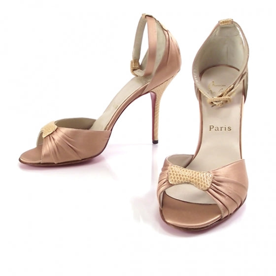 Satin Snakeskin Peep Toe Sandals 38.5
