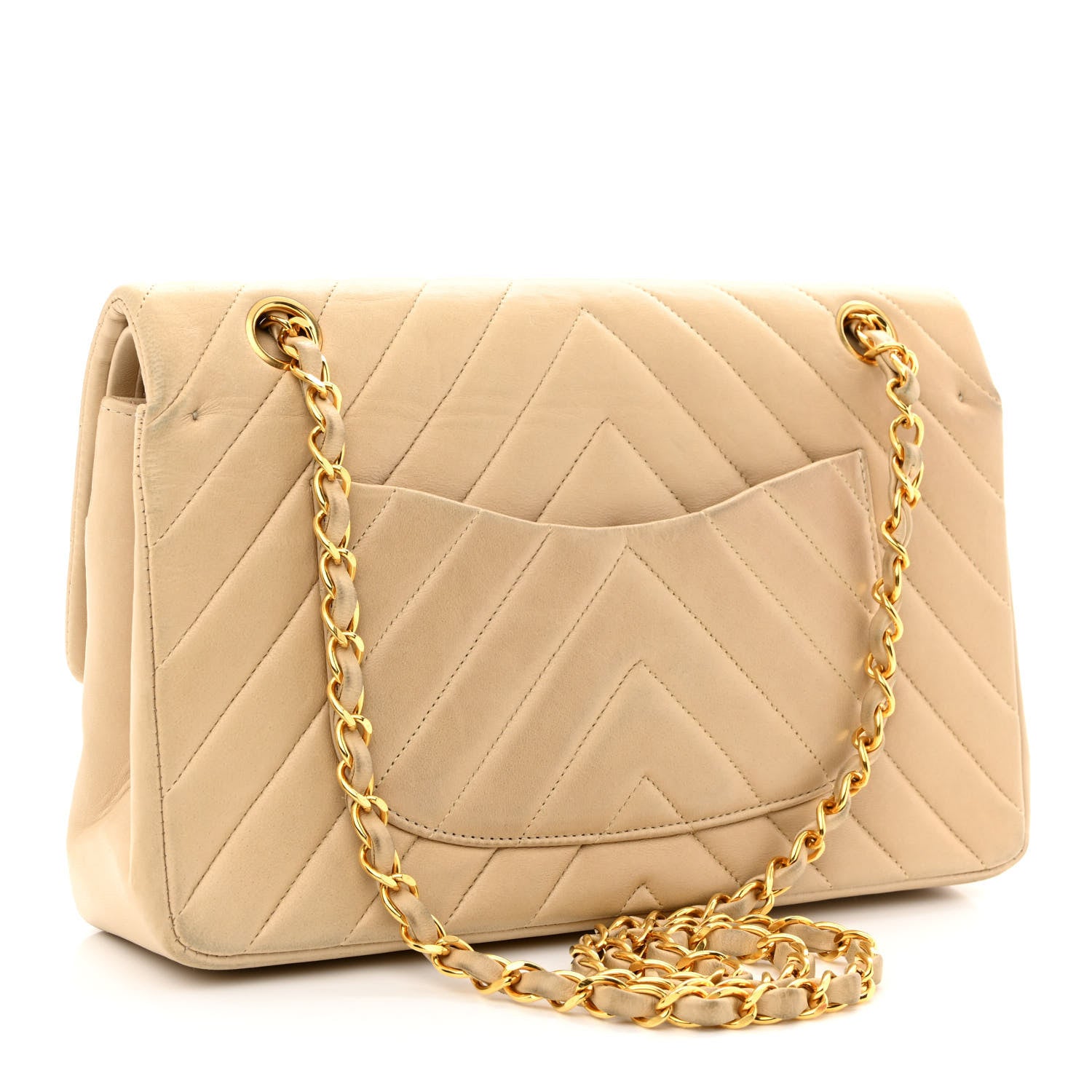 Chanel Lambskin Chevron Quilted Medium Double Flap Beige 3 of 14