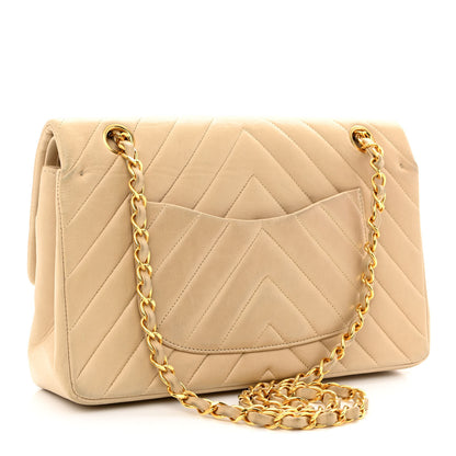 Chanel Lambskin Chevron Quilted Medium Double Flap Beige 3 of 14