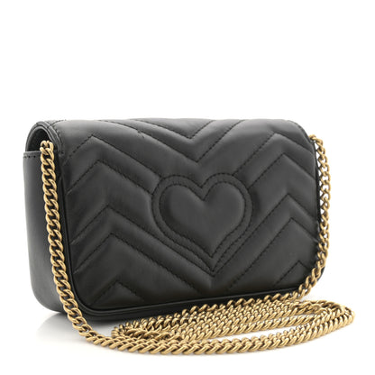 Gucci Calfskin Matelasse Super Mini GG Marmont Shoulder Bag Black 3 of 11