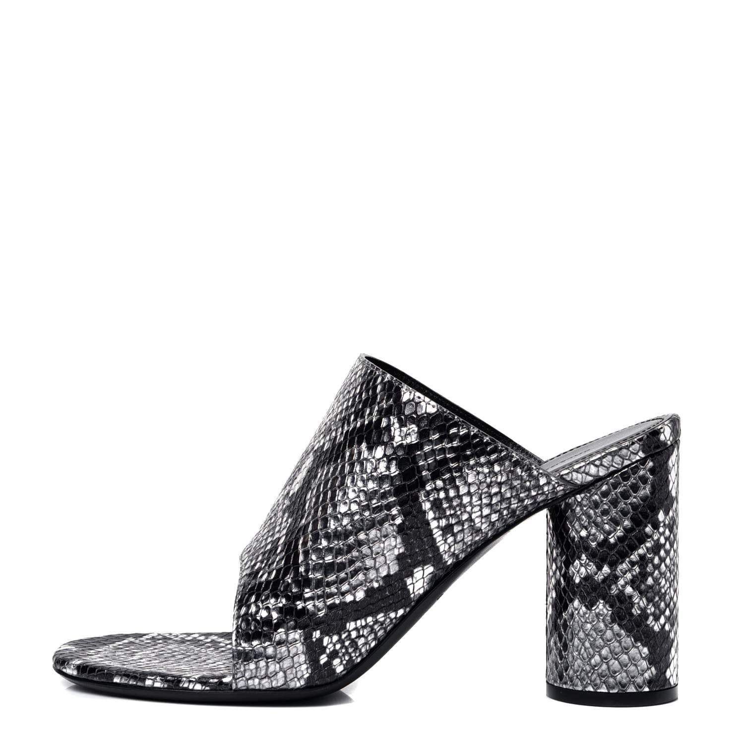 Balenciaga Kidskin Snake Effect Oval 90mm Mule Pump 38 Silver 1 of 6