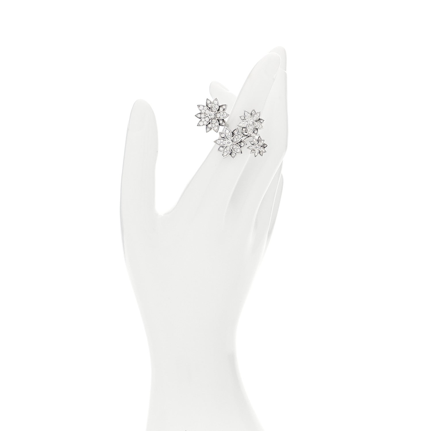 Van Cleef & Arpels 18K White Gold Diamond Lotus Between The Finger 4 Flowers Ring 48 4.5 2 of 5