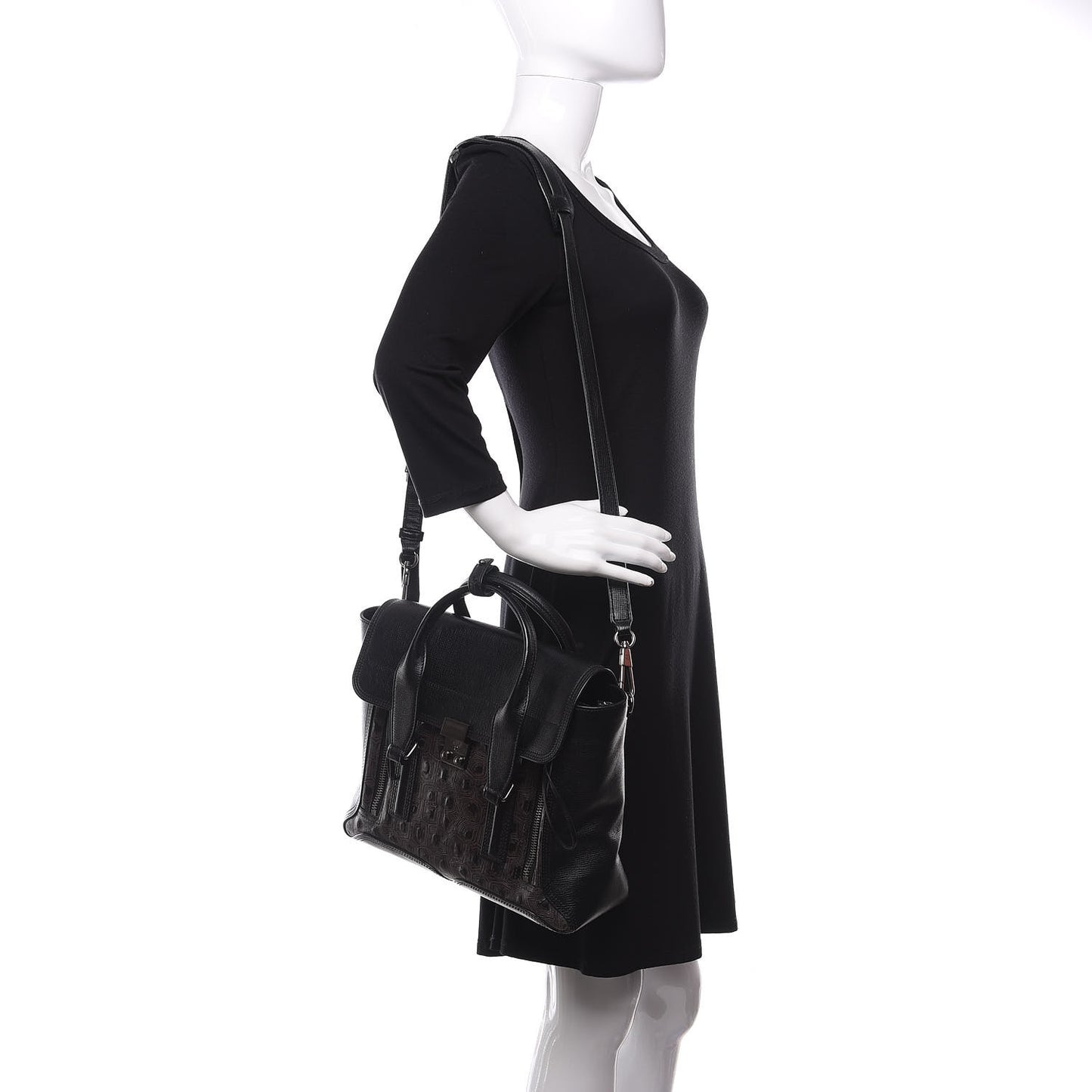 3.1 Turtle Embossed Medium Pashli Satchel Black