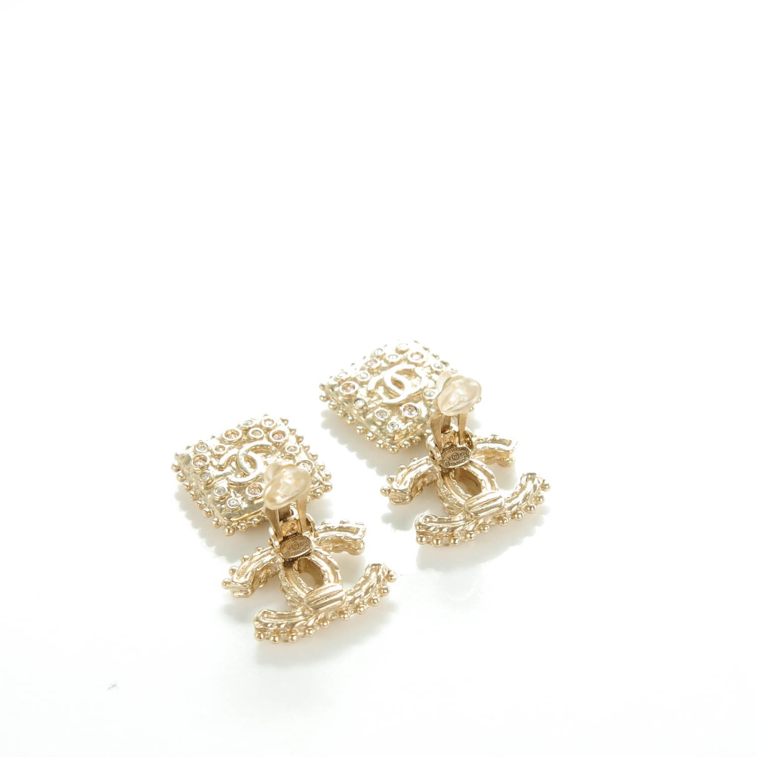 Chanel Crystal CC Drop Earrings Gold 3 of 5