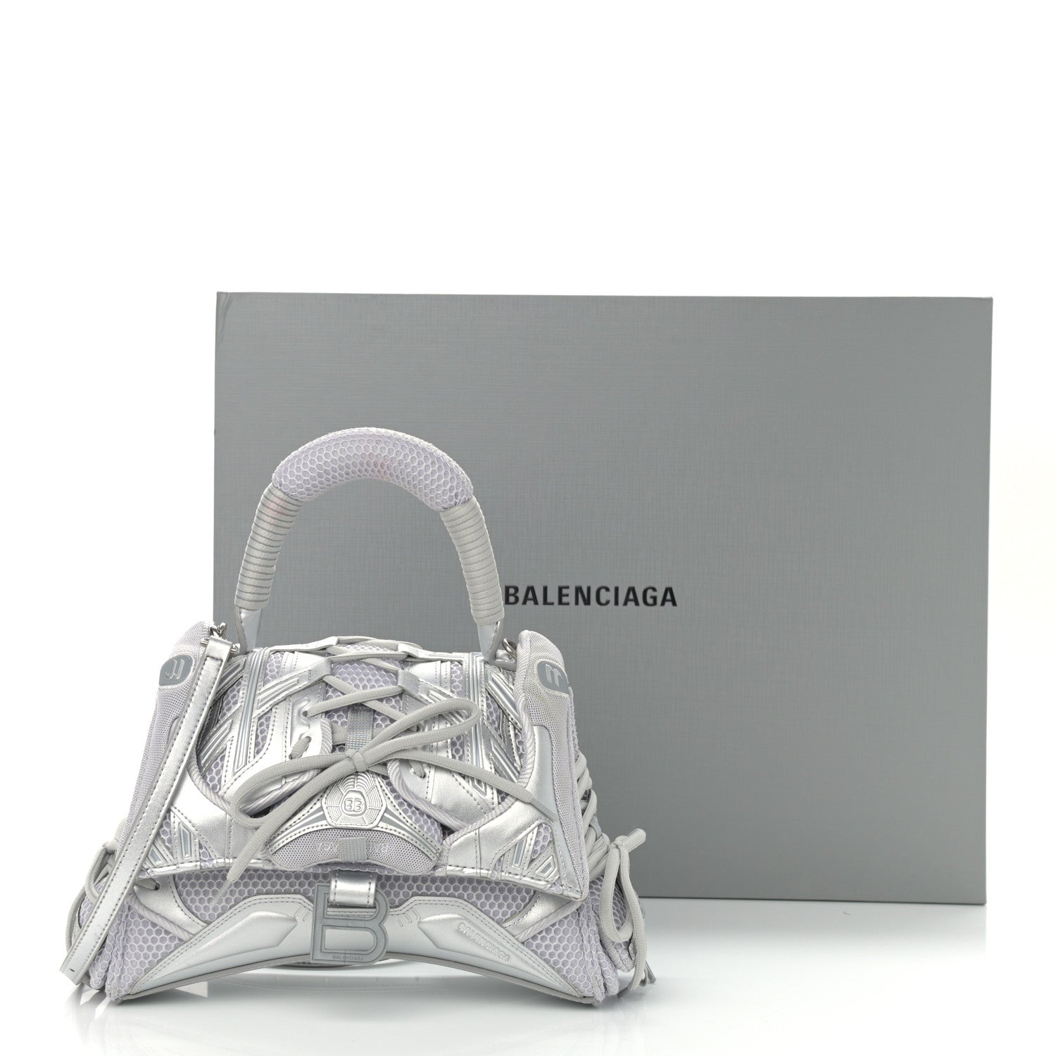 Balenciaga Faux Calfskin Fabric Small Sneakerhead Top Handle Bag Silver 14 of 14
