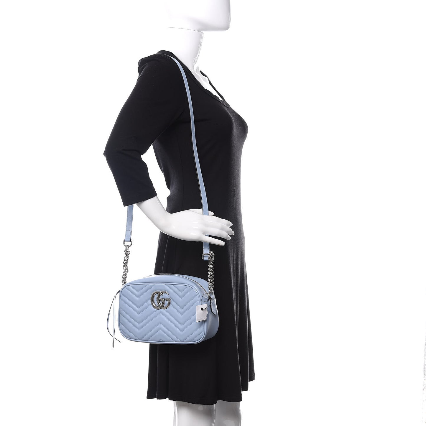 Calfskin Matelasse Small GG Marmont Chain Shoulder Bag Porcelain Light Blue