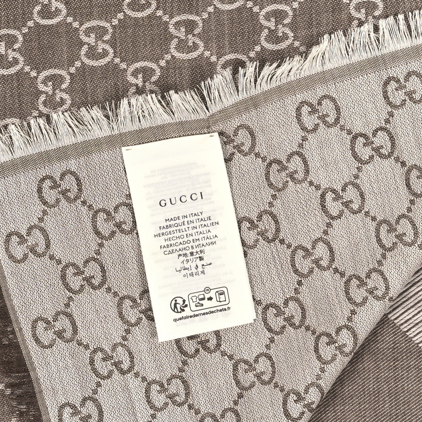 Wool Silk Monogram GGWeb Fringe Shawl Bitume Ivory