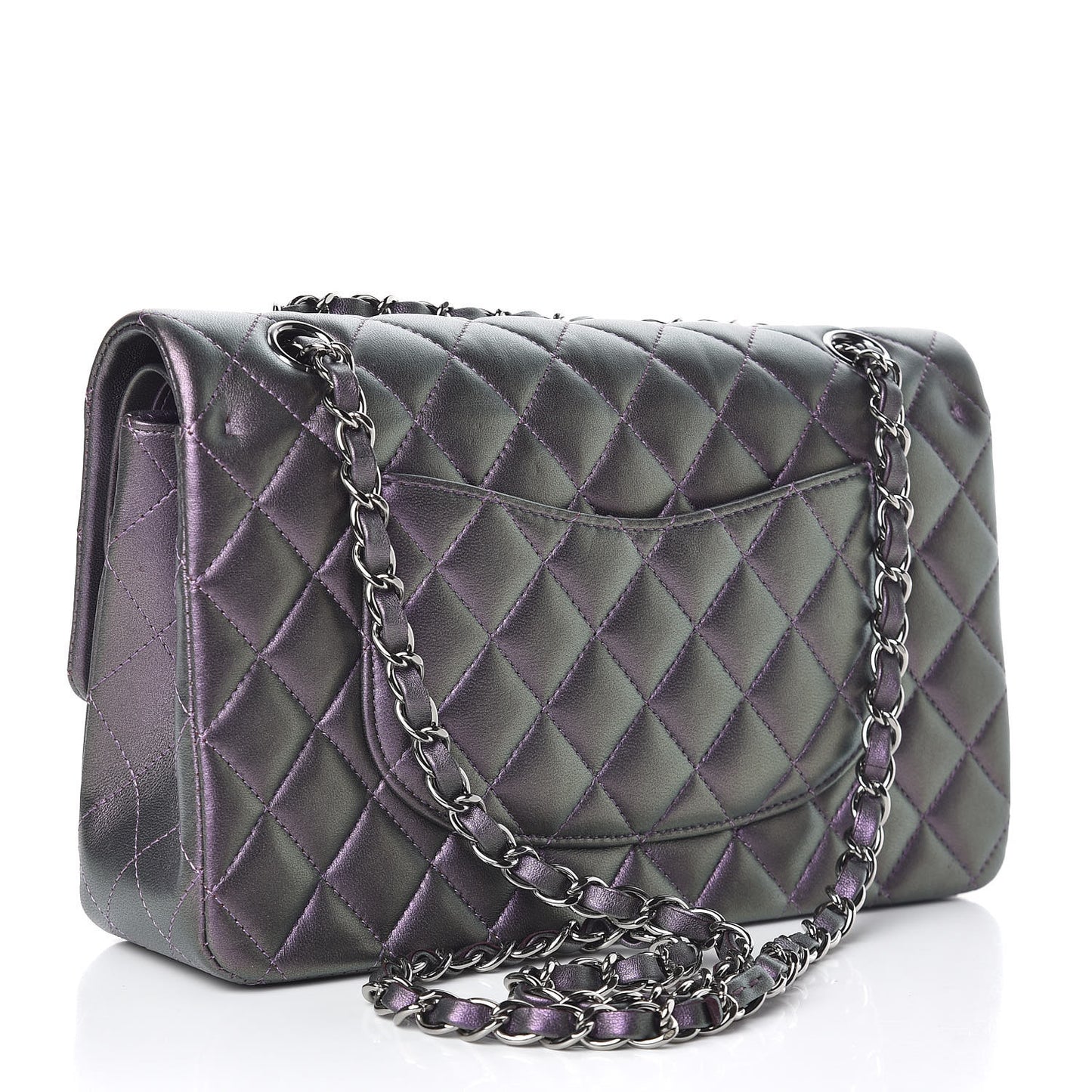 Iridescent Lambskin Quilted Medium Double Flap Dark Purple