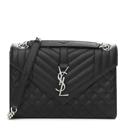 Saint Laurent Grain De Poudre Textured Mixed Matelasse Triquilt Medium Monogram Satchel Black 1 of 10