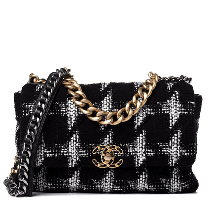 Chanel Tweed Quilted Large Chanel 19 Flap Black White 1 of 11