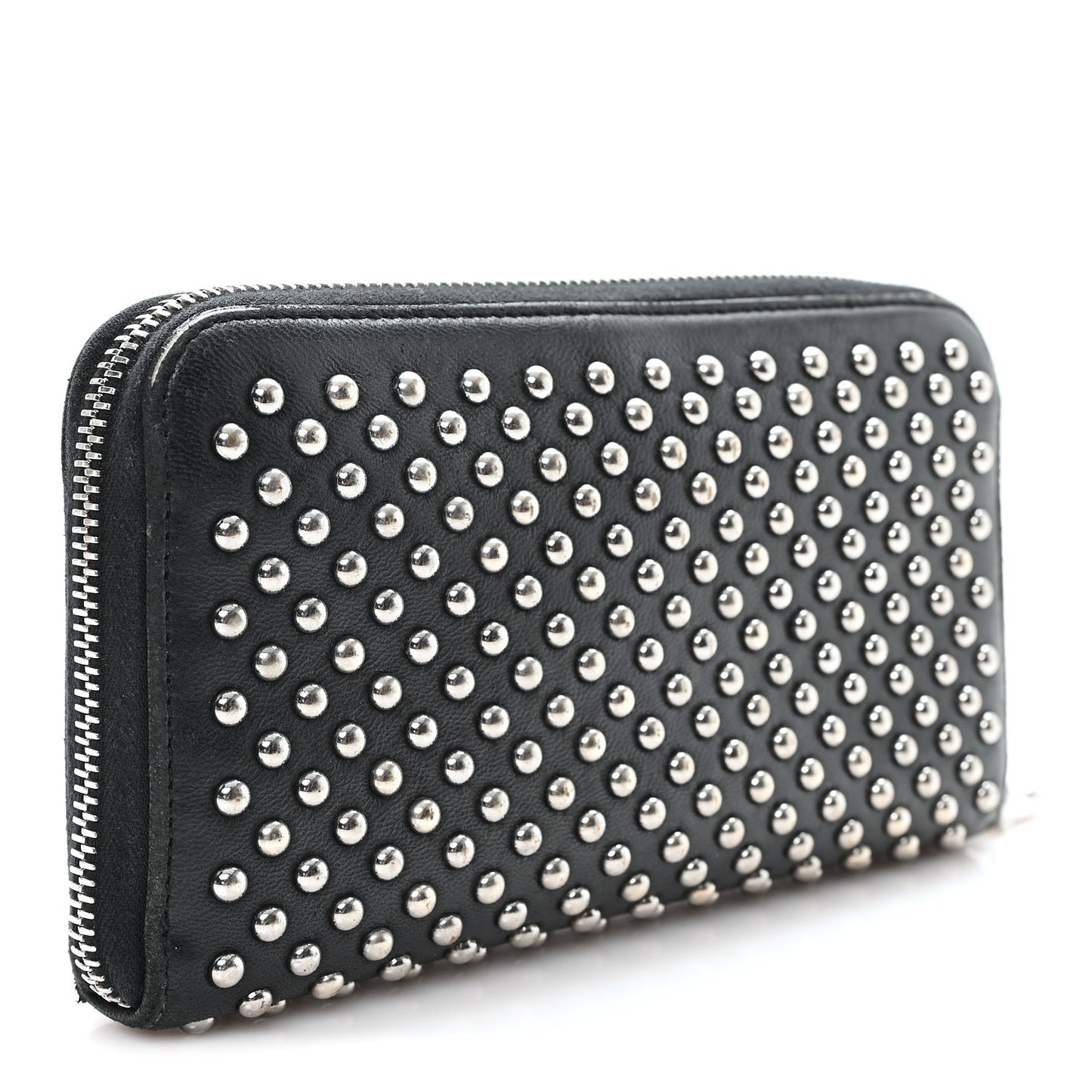 Nappa Metal Studded Zip Around Wallet Black