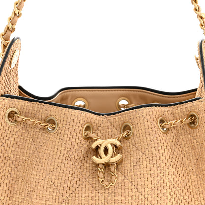 Chanel Braided Raffia Calfskin Quilted Mini Chanel 25 Handbag Beige Black 8 of 10