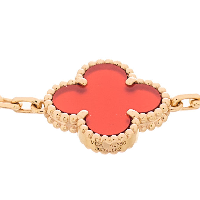 18K Rose Gold Carnelian 5 Motifs Guilloche Vintage Alhambra Bracelet