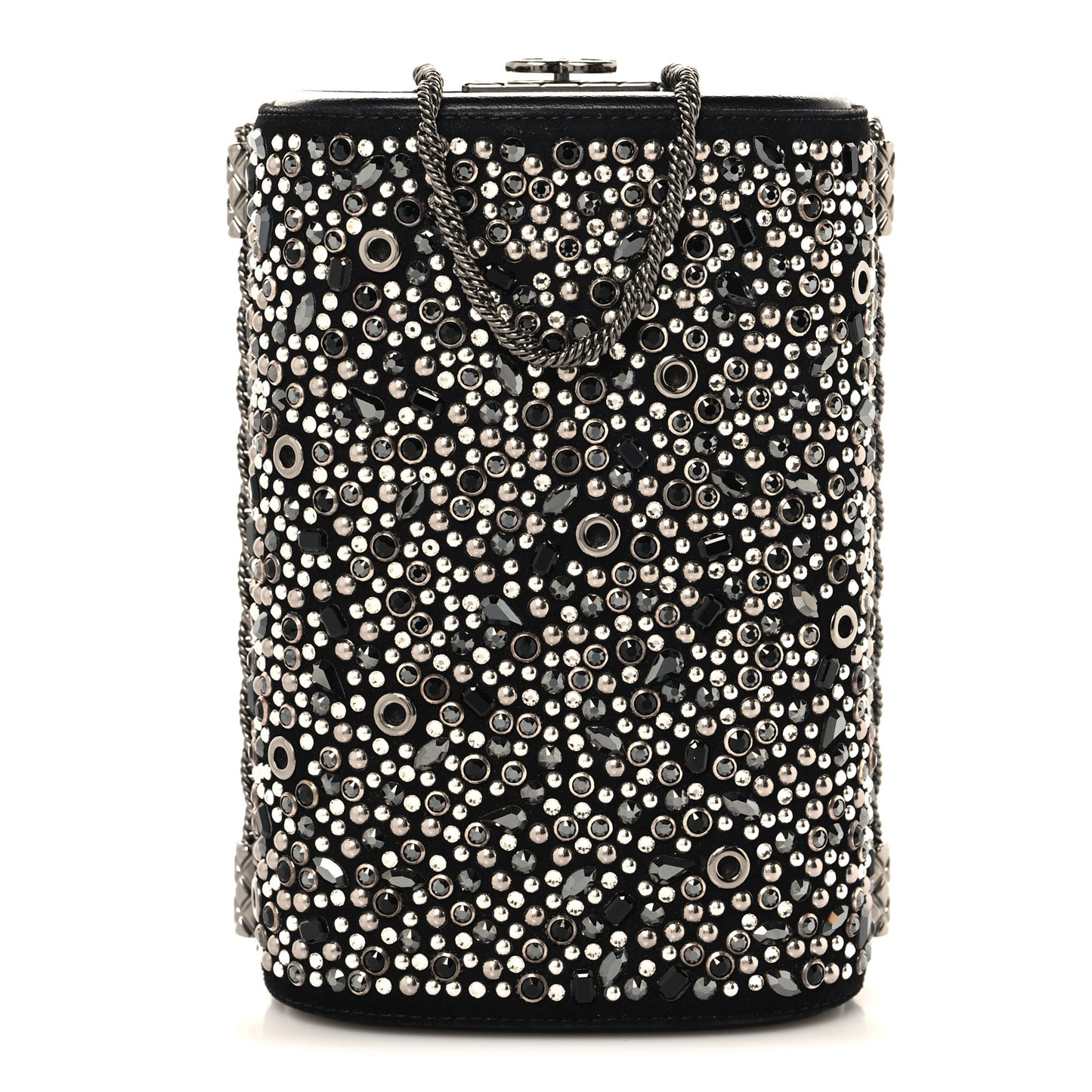 Crystal Calfskin Minaudiere Clutch Black