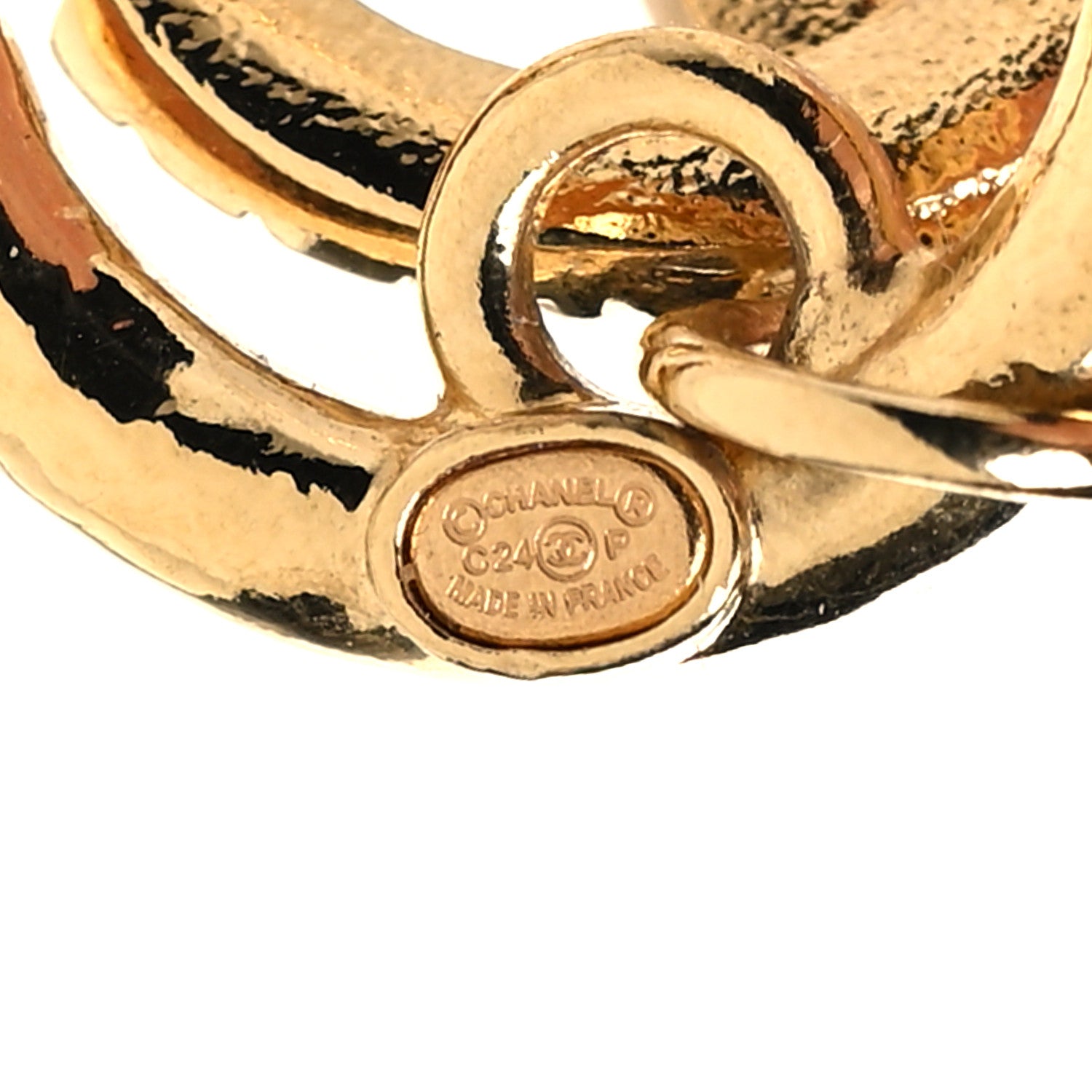 Chanel Quilted CC Logo Hoop Earrings Gold 4 of 5