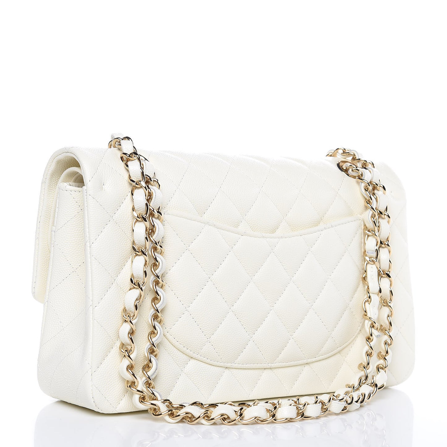 Caviar Quilted Medium Double Flap White