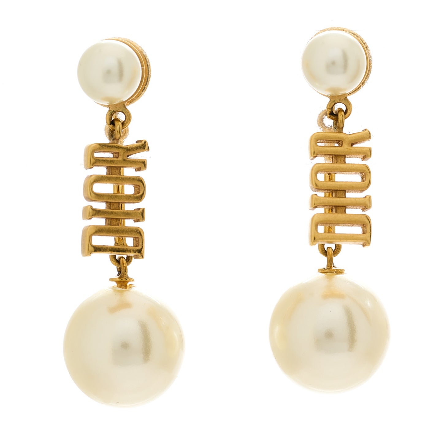 Pearl Tribal Logo Drop Earrings Gold White