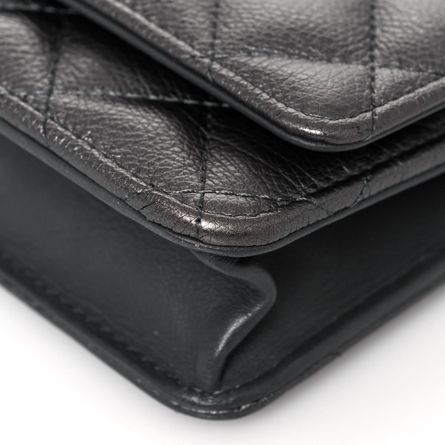 Metallic Calfskin Quilted Reissue Wallet On Chain WOC Charcoal