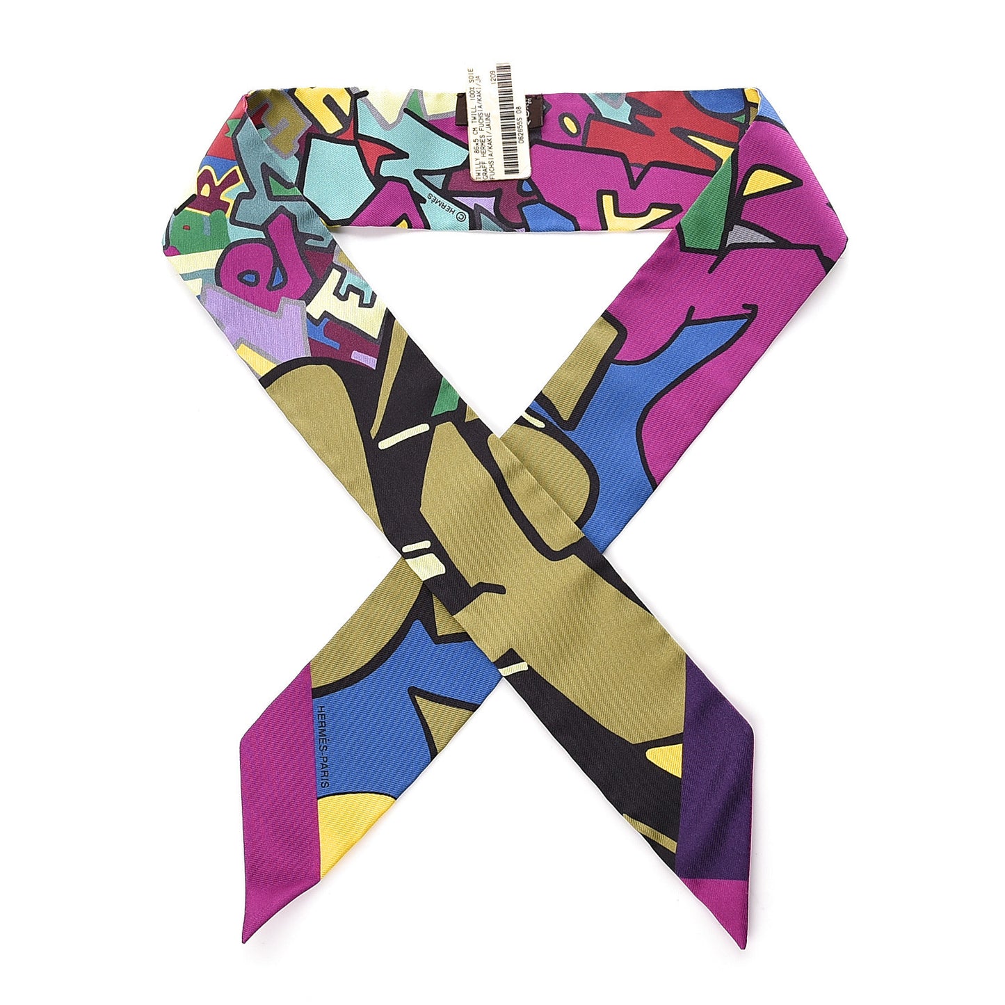 Silk Graff Graffiti Twilly Fuchsia Kaki Jaune