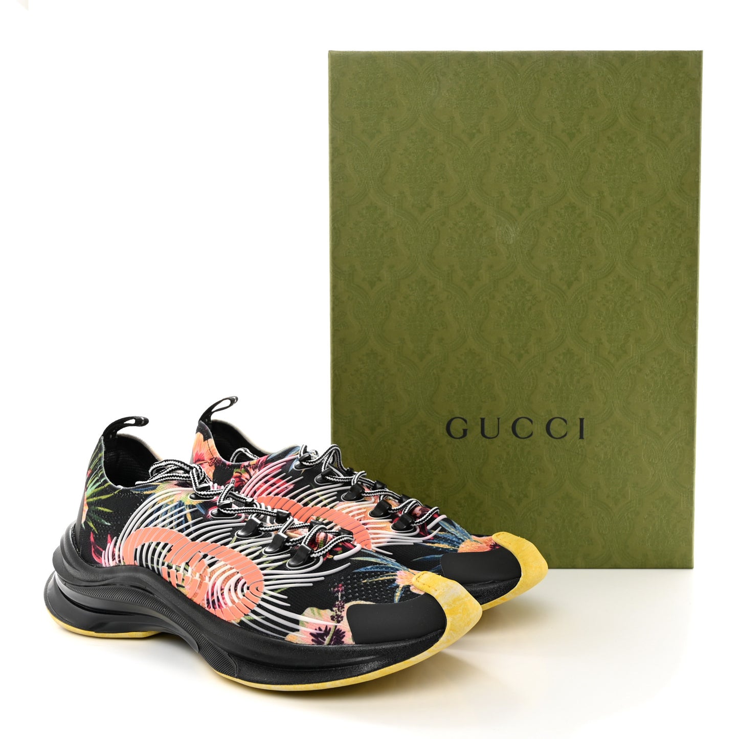 Technical Knit Fabric Waves Mens Gucci Run Sneakers 10.5 Black Multicolor