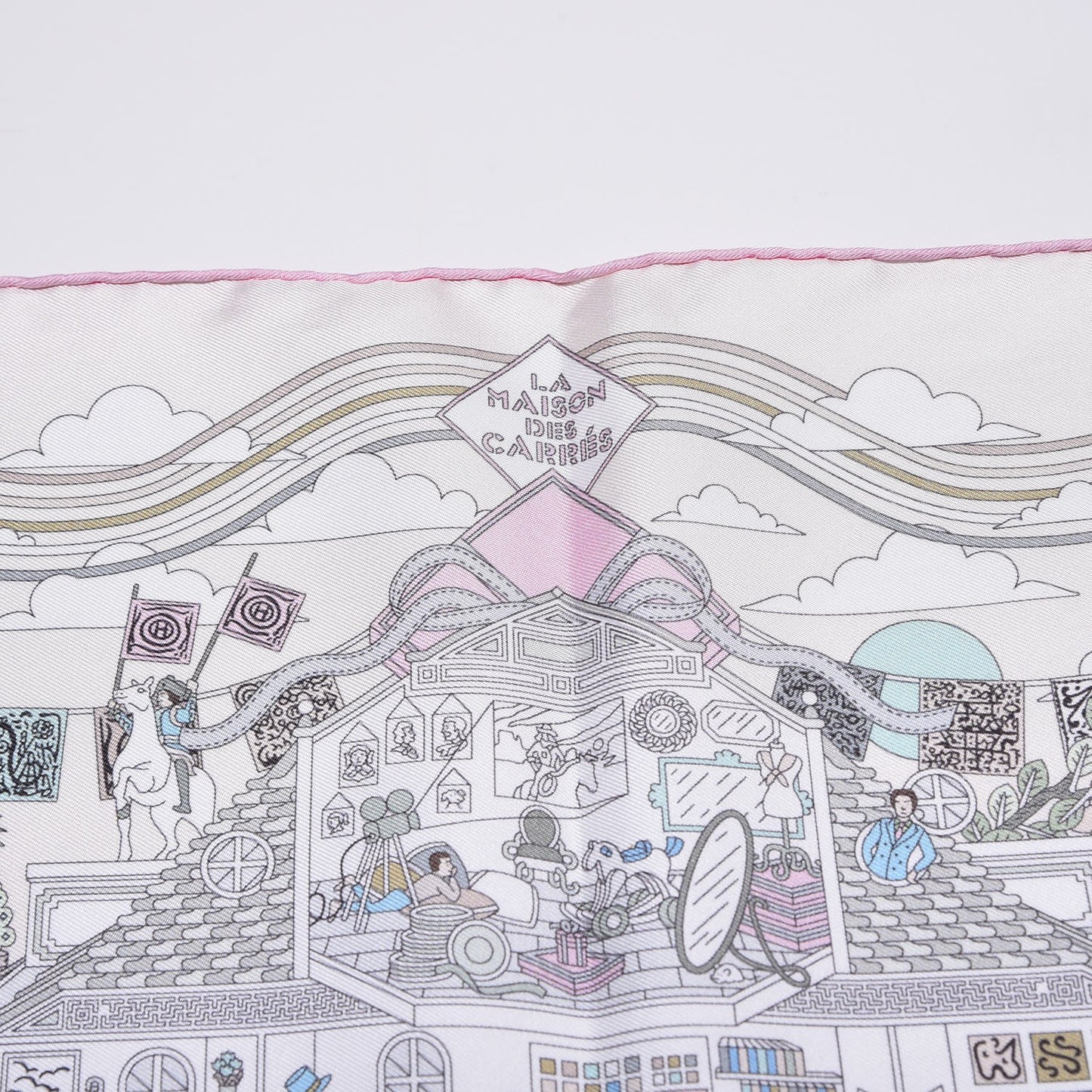 Silk La Maizeon Des Carres Pocket Square Scarf Creme Aqua Rose Pale