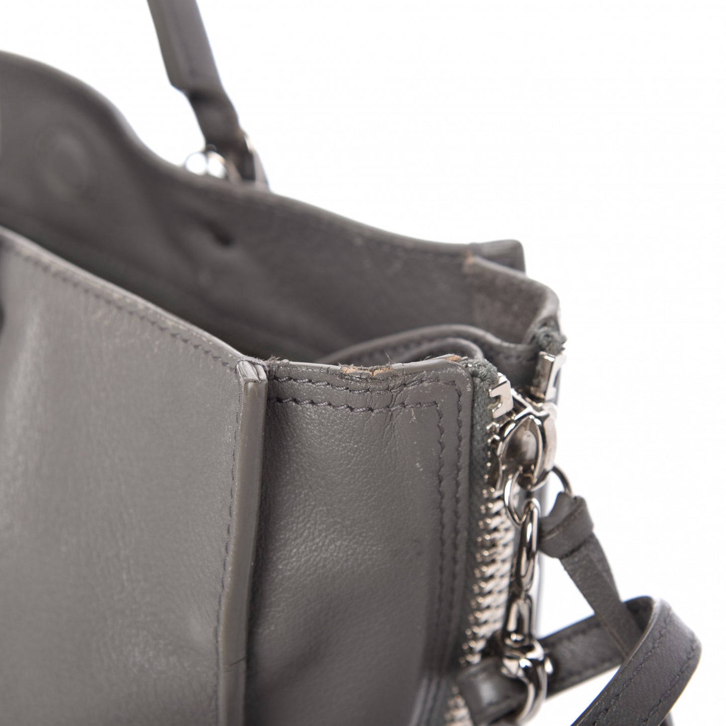 Veau Papier A6 Zip Around Tote Gris Acier