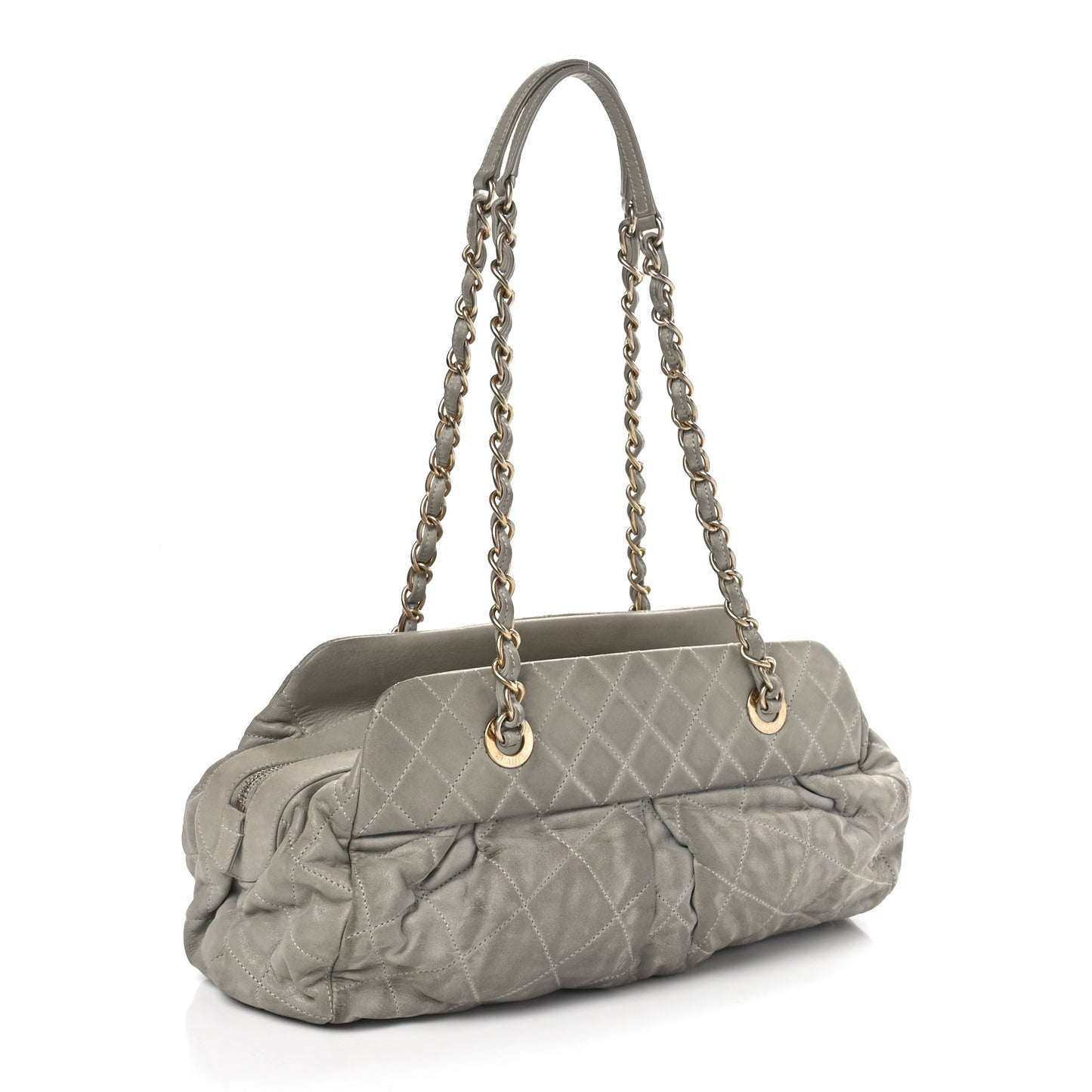 Iridescent Calfskin Chic Quilt Bowling Bag Grey