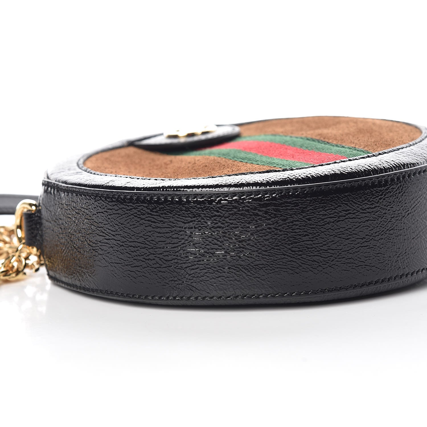 Gucci Suede Patent Web Mini Ophidia Round Shoulder Bag Nocciola Black 5 of 9