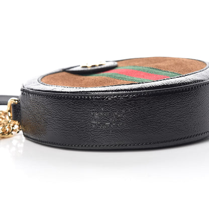 Gucci Suede Patent Web Mini Ophidia Round Shoulder Bag Nocciola Black 5 of 9