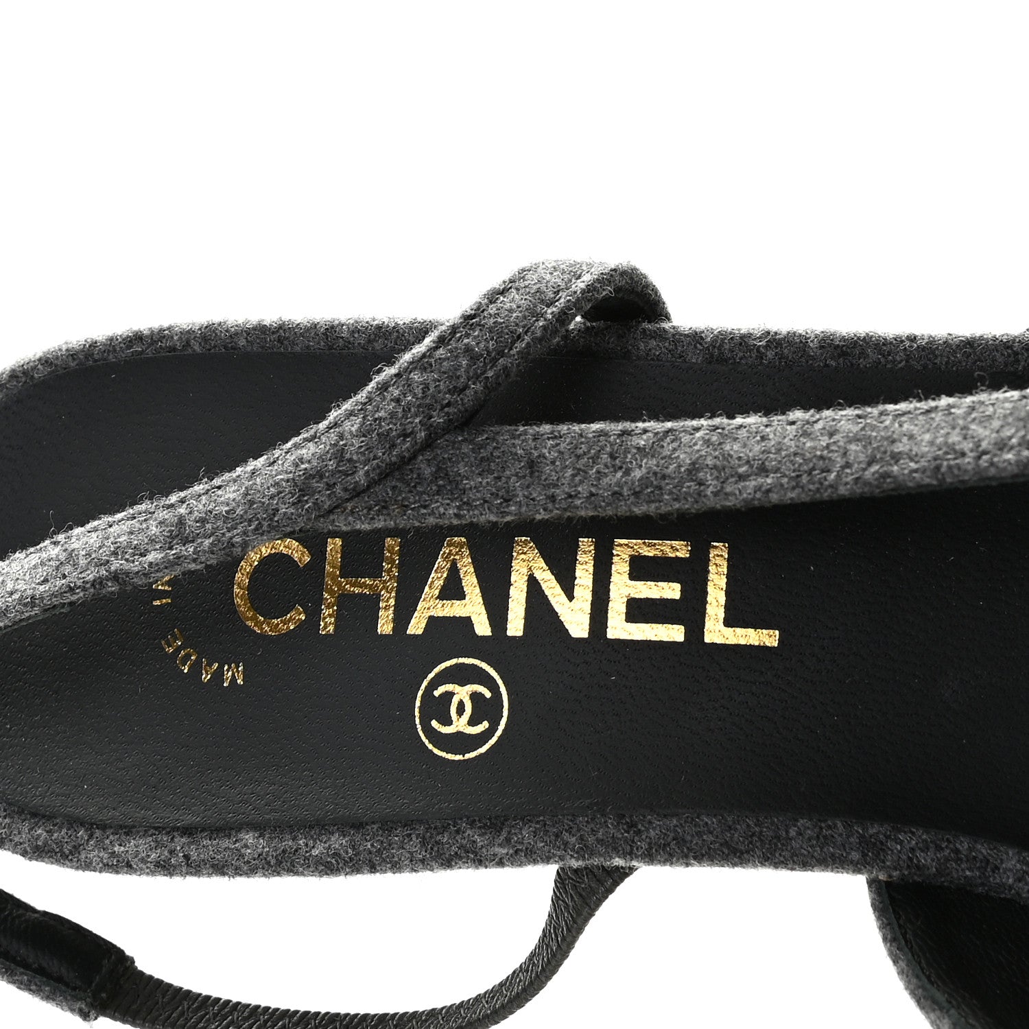 Chanel Wool Velvet Cap Toe CC Slingback Pumps 39 Black Grey 6 of 10