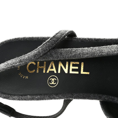 Chanel Wool Velvet Cap Toe CC Slingback Pumps 39 Black Grey 6 of 10