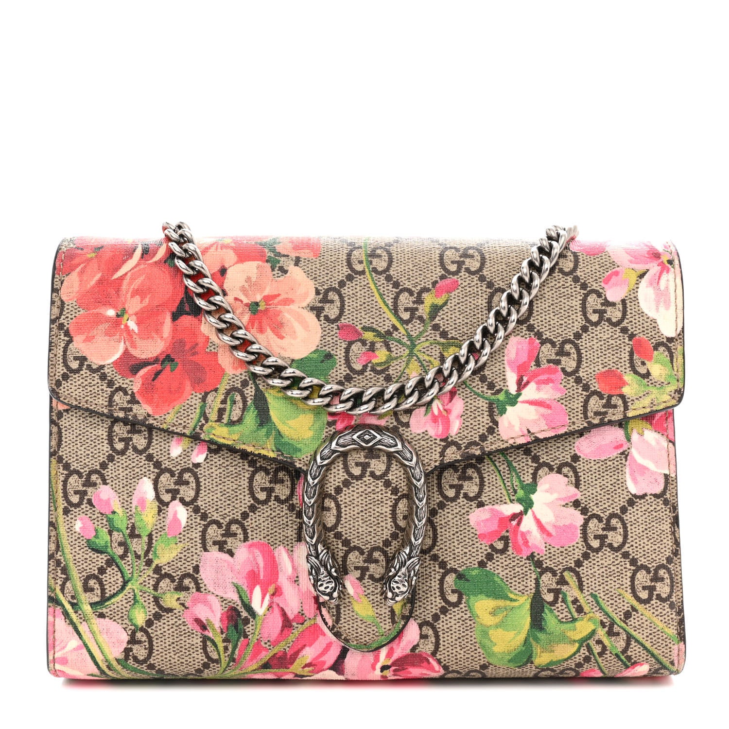 Gucci GG Supreme Monogram Blooms Mini Dionysus Chain Wallet Beige Multicolor Dry Rose 1 of 10