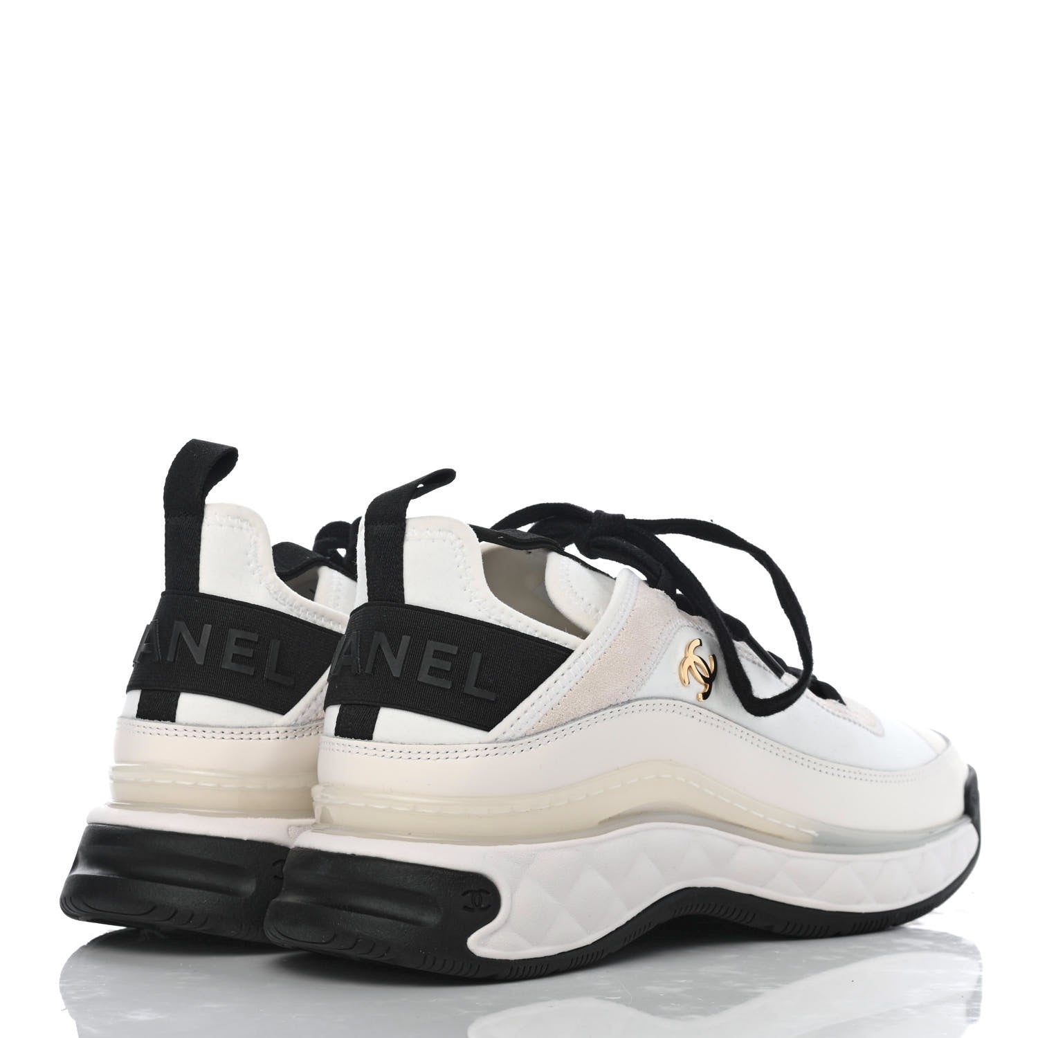 Chanel Velvet Calfskin Mixed Fibers CC Sneakers 38 Ivory Black 3 of 4