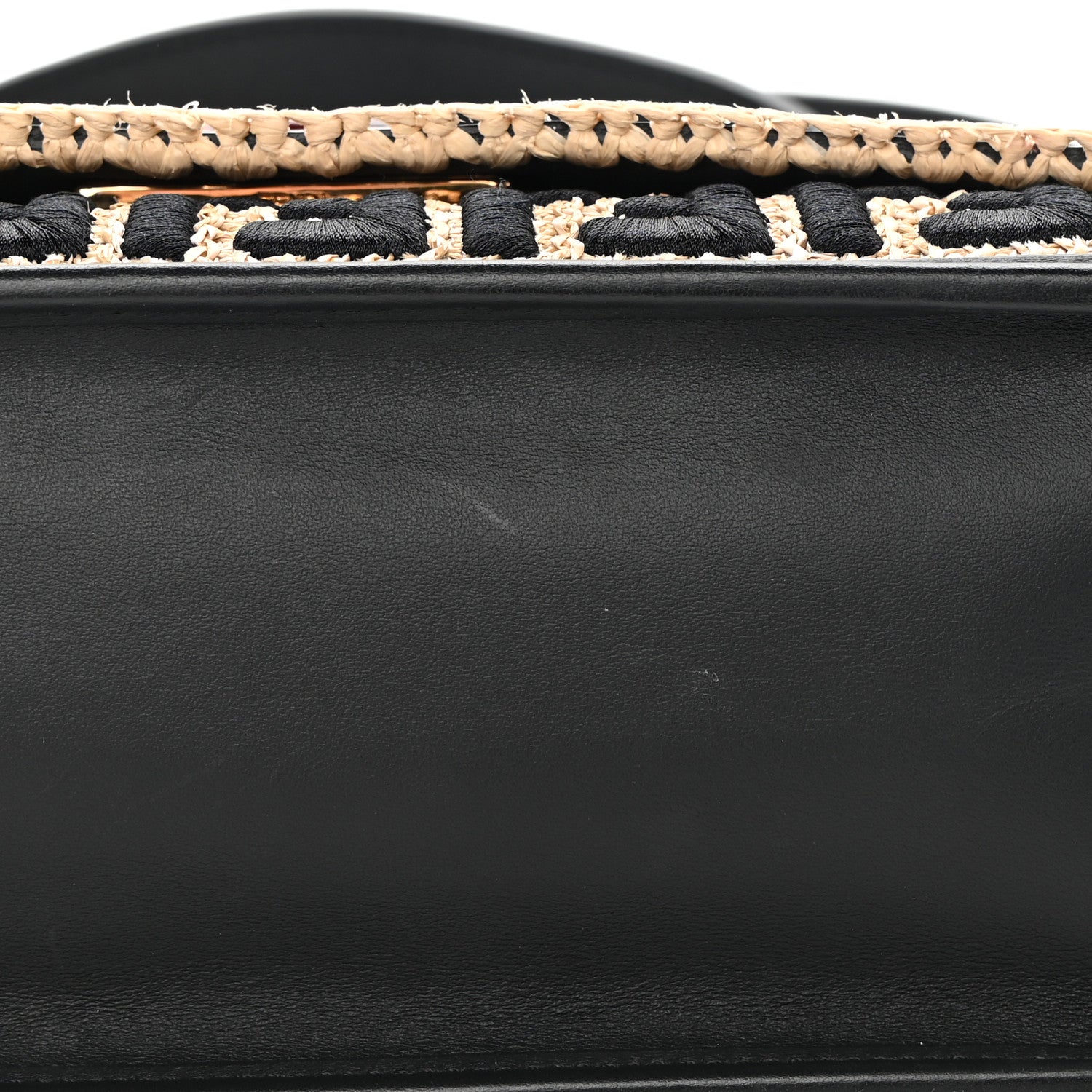 Fendi Vitello Century Raffia Snakeskin F is Fendi FF Woven Embroidered Kan I Shoulder Bag Black Natural 13 of 14