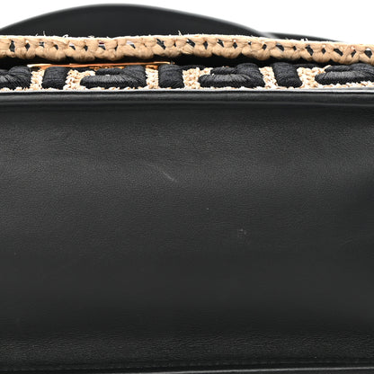 Fendi Vitello Century Raffia Snakeskin F is Fendi FF Woven Embroidered Kan I Shoulder Bag Black Natural 13 of 14
