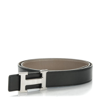 Hermes Box Swift 32mm H Belt 95 Black Etoupe 1 of 8