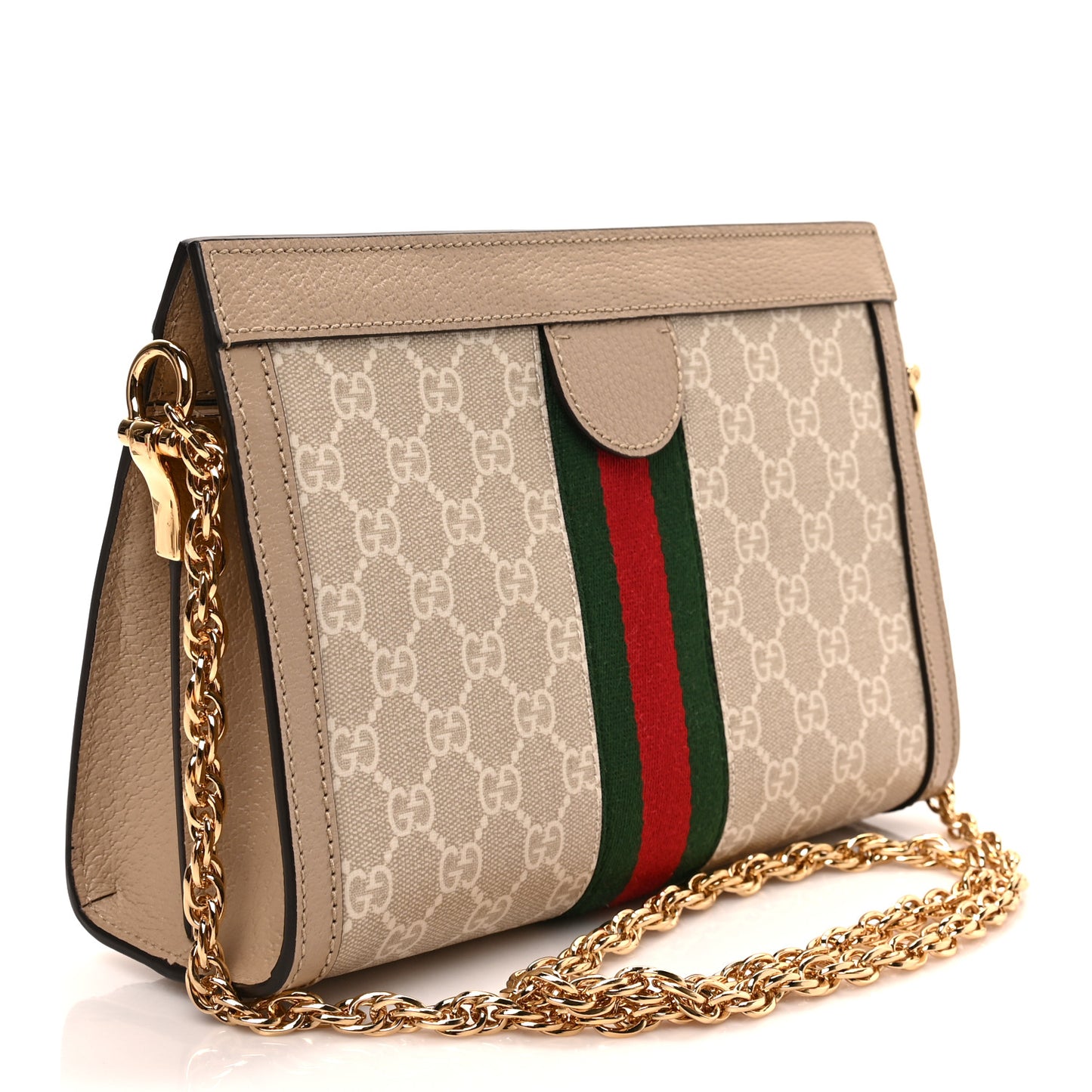 GG Supreme Monogram Textured Dollar Calfskin Web Small Ophidia Chain Shoulder Bag Beige Mystic White Oatmeal