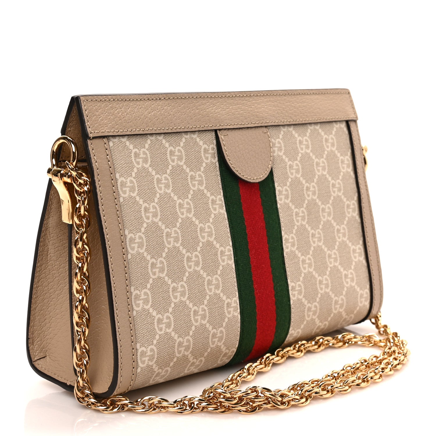 Gucci GG Supreme Monogram Textured Dollar Calfskin Web Small Ophidia Chain Shoulder Bag Beige Mystic White Oatmeal 3 of 9