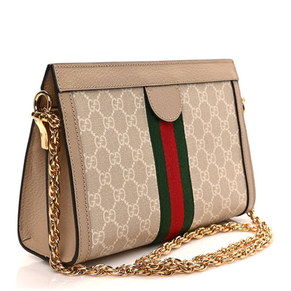 Gucci GG Supreme Monogram Textured Dollar Calfskin Web Small Ophidia Chain Shoulder Bag Beige Mystic White Oatmeal 3 of 9